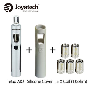 Original Joyetech eGo AIO Kit 2ml 1500mAh w/SS316 BF Coil 1.0ohm/0.6ohm Silicone Case Cover for EGO AIO Quick Vaping Pen