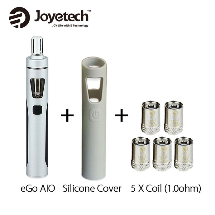 Original Joyetech eGo AIO Kit 2ml 1500mAh w/SS316 BF Coil 1.0ohm/0.6ohm Silicone Case Cover for EGO AIO Quick Vaping Pen