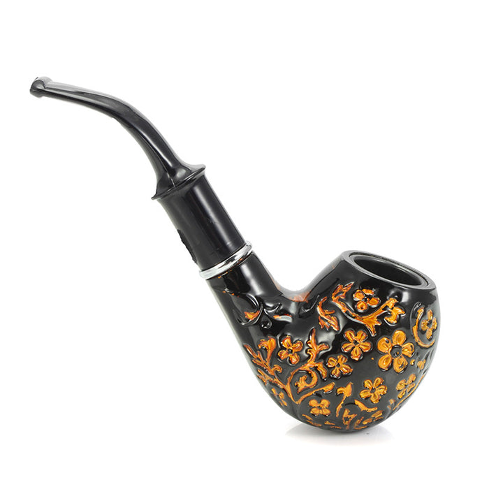 Carved Resin Wood Tobacco Pipe Classic Flower Pattern Smoking Pipe Cigar Flitter Cigarette Accessories